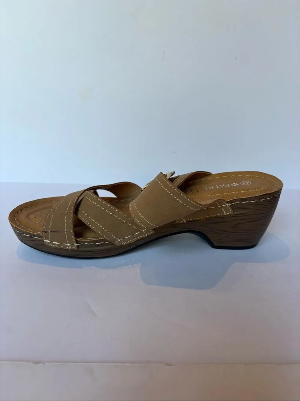 Patrizia Women's Tan Slip-On Buckle Sandals Size 41